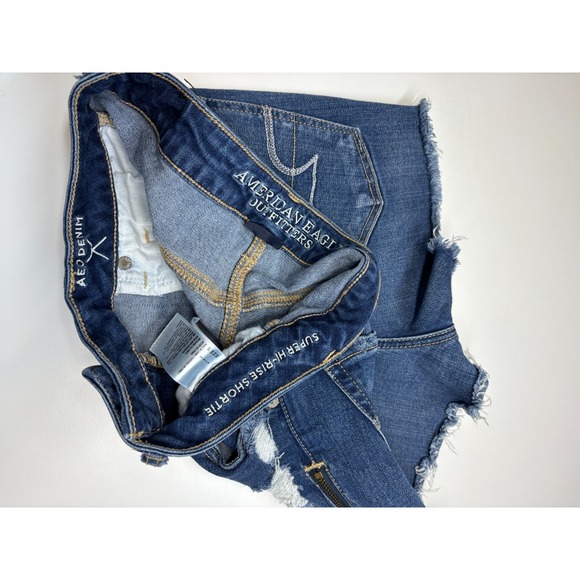 American Eagle Shorts Womens 4 Blue Hi-Rise Shortie Distressed Denim Zippers - Picture 3 of 9